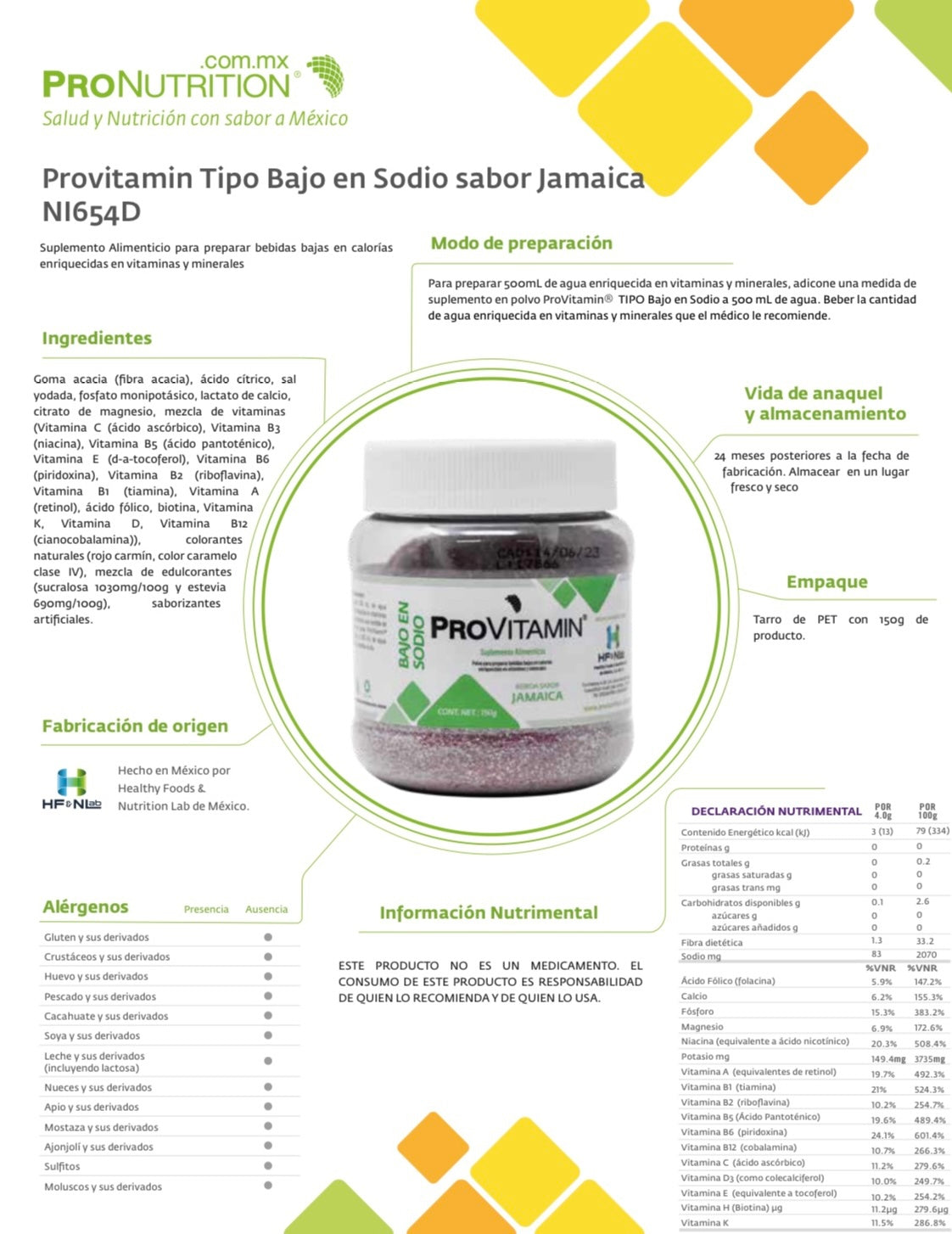 Vitaminas ProVitamin  Bajo en Sodio sabor Jamaica | bebida saludable | keto | suplemento