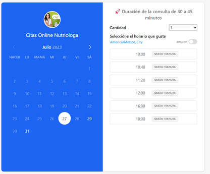 1 Cita Online Nutrióloga